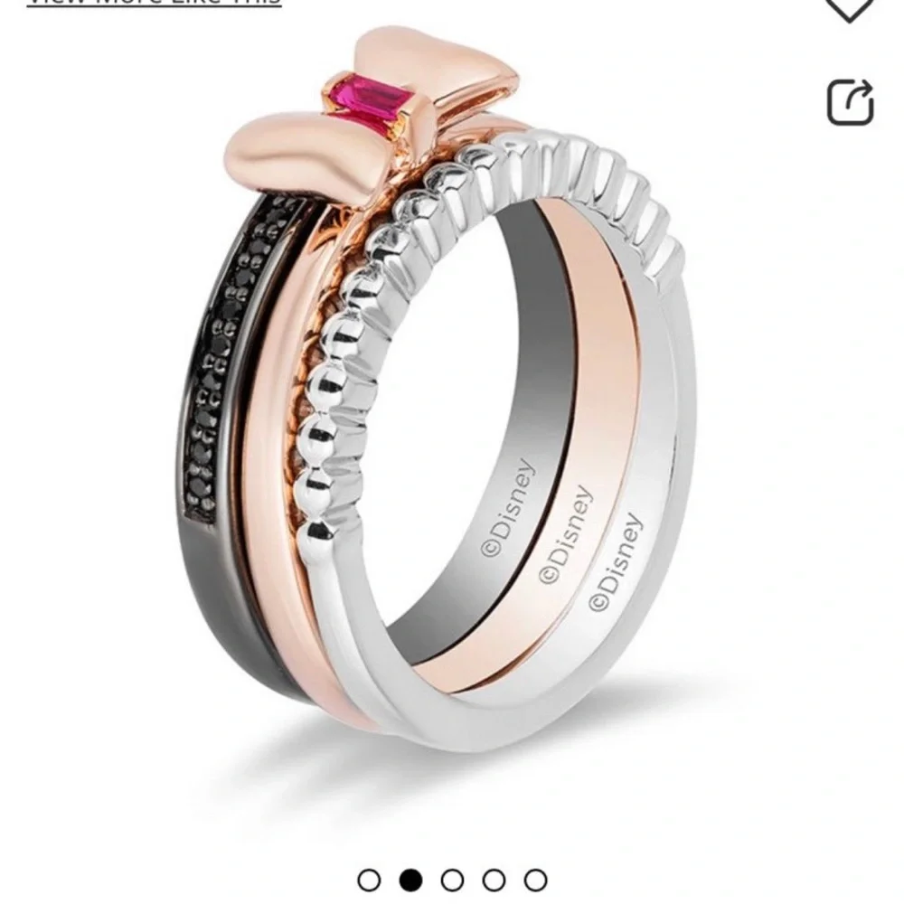 Disney Women's Pink and Silver Bow Ring Trio - Picture 2 of 8